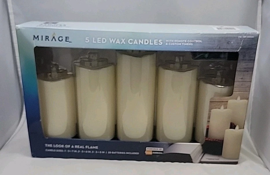 MIRAGE 5 LED Wax Candles with Remote & Timers 20 Duracell Batteries, New Sealed