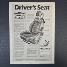 1979 Recaro USA Driver's Seat Custom Made Fit Vintage Print Ad Carson CA Racecar