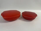 Vintage Pyrex Hostess 515B-015 1.5qt & 525B-025 2.5qt Red Square Bowls w/ Lids