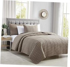Quilt Set Coverlet Set Quilting Bedspread 3-Piece Quilt King 104" x 92" Taupe