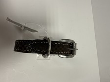 Madcow brand leather dog collar featuring a brown lining, and stainless steel