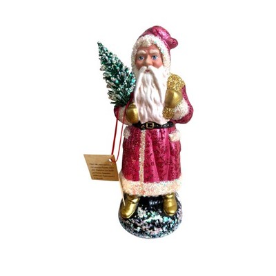Ino Schaller Pink Glitter Santa Tree Paper Mache Germany 9'' Original Tag