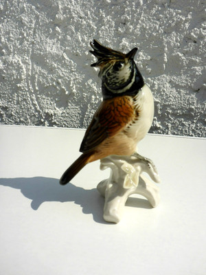 Karl Ens Porzellan Figur Vogel auf Ast Büschelvogel Thüringen 13,5 cm