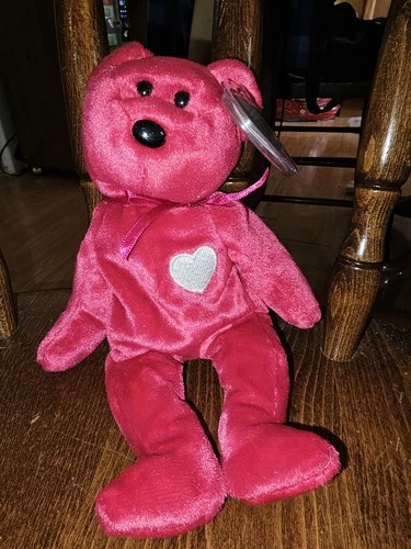 “Vintage TY Beanie Baby ‘Valentino’ Bear – Red with White Heart & Ribbon “