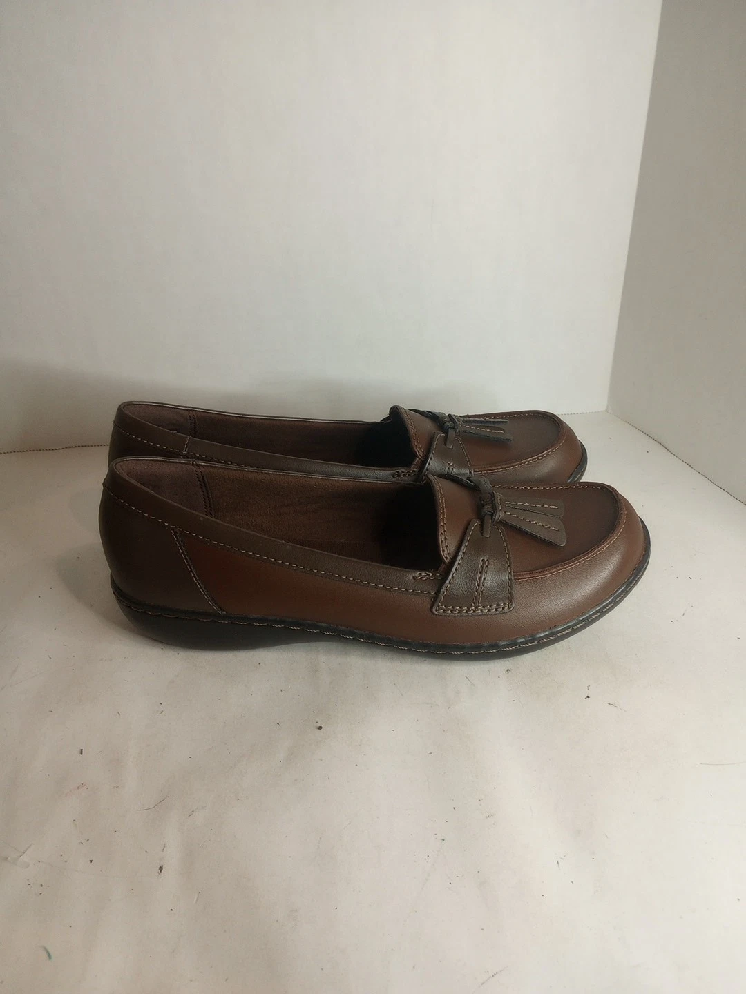 Scarpe mocassino Clarks donna Ashland Bubble pelle marrone slip on comode 8 5 M