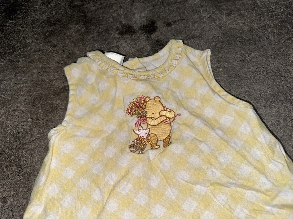 Vintage Disney Winnie The Pooh Y2K Yellow Gingham Ruffled Dress 4T - Image 2 of 4