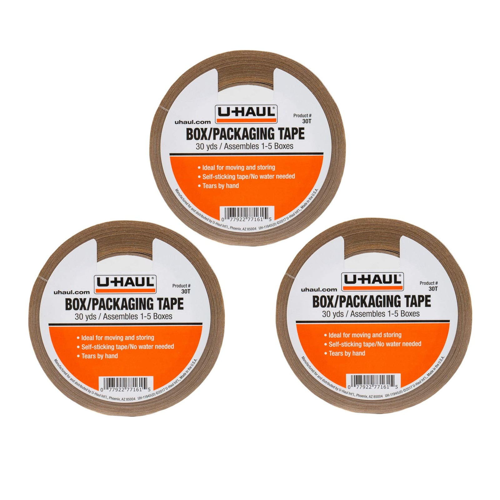 U-Haul Moving Box Paper Tape (Ideal for 30 Yard Rolls - Pack of 3, Brown