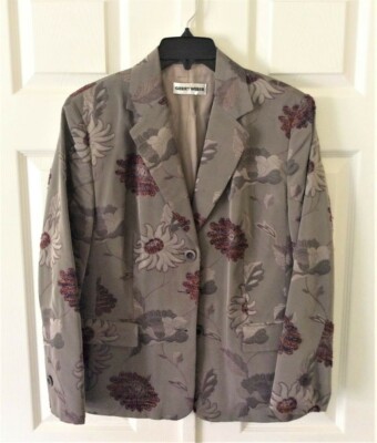 Gerry Weber Gray Floral Blazer Jacket Long Sleeve Peak lapel Collar  .