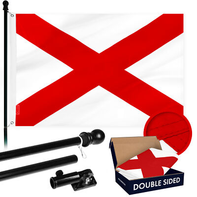 Combo: 6 Ft Flagpole Black & Alabama Flag 3x5 Ft Double Sided Emb 210D Poly