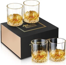 Double Old Fashioned Glasses Waterford Style Scotch Whiskey Crystal Set of 4