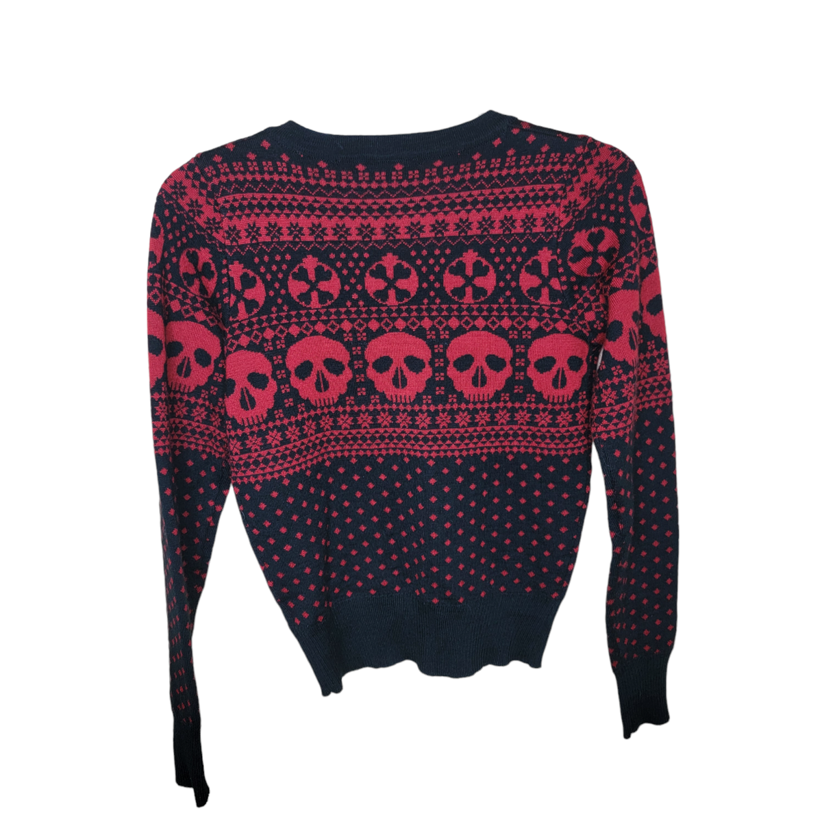 Hell Bunny Juniors Fairisle Red Black Skull Sweater Size XS Gothic
