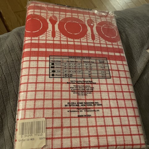 New Easy Life Flannel Backed Vinyl Tablecloth Plaid Red White 52X70 Oblong - Picture 4 of 4