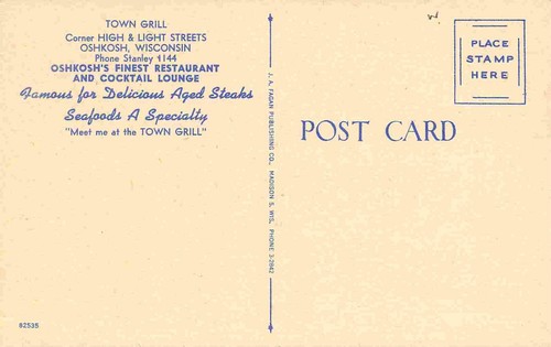 Town Grill Restaurant Oshkosh Wisconsin linen postcard - Picture 2 of 2
