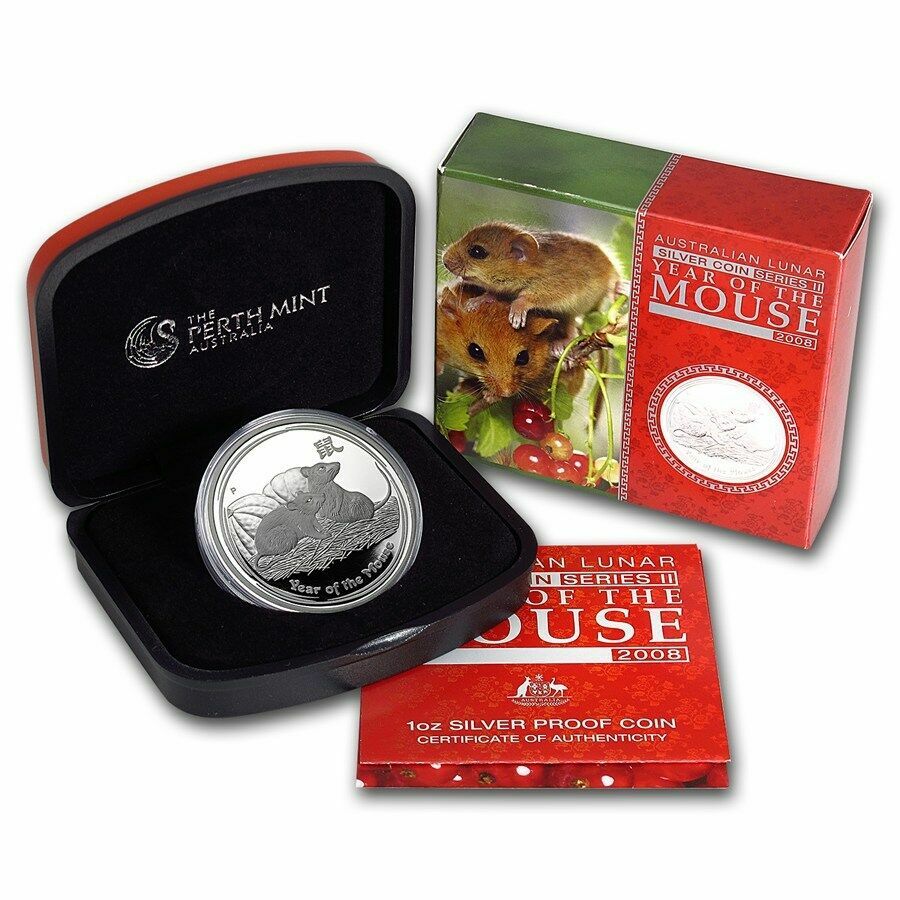コ*ア様 銀貨 Australia 2008 Year Rat Mouse Lunar Zodiac $1 Oz Pure Silver PROOF