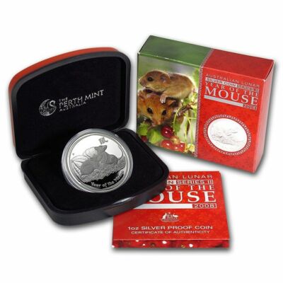 Australia 2008 Year Rat Mouse Lunar Zodiac $1 Oz Pure Silver PROOF