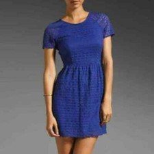 Free People Dress 6 Bright Blue Lace Raglan Sleeve Fit & Flare Mini