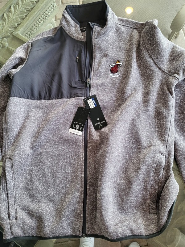 Antigua NBA MIAMI HEAT Men's Large Fortune Full Zip Jacket Smoky Heather NWT