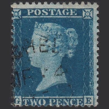 G4_21 GB QV 1857 2d BLUE PLATE 6 SG35-F7 GE VFU DROGHEDA TOWN CANCEL MISPERF