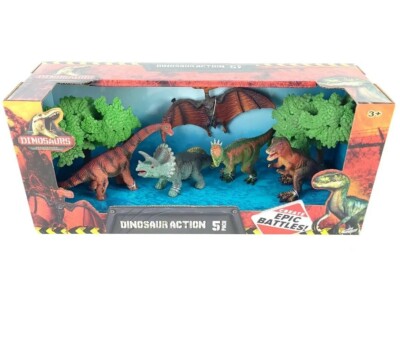 Dinosaur Action 5 Pack w/ 2 Trees Create Epic Battles New