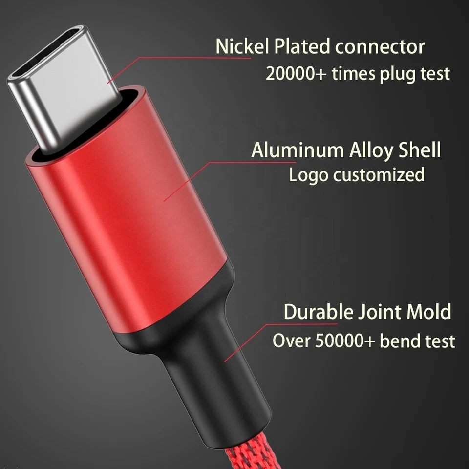 Сверхпрочный кабель зарядного устройства упаковка 3 фута USB-кабель для зарядки, нейлон, совместимый с iPhone - Изображение 4 из 4