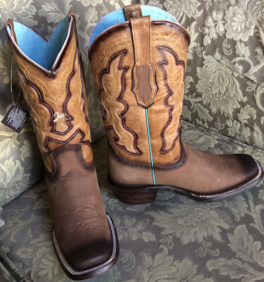 JOE BOOTS By Arles Western Collection Brown/ Blue Leather Women Sz US 10  Mex 27