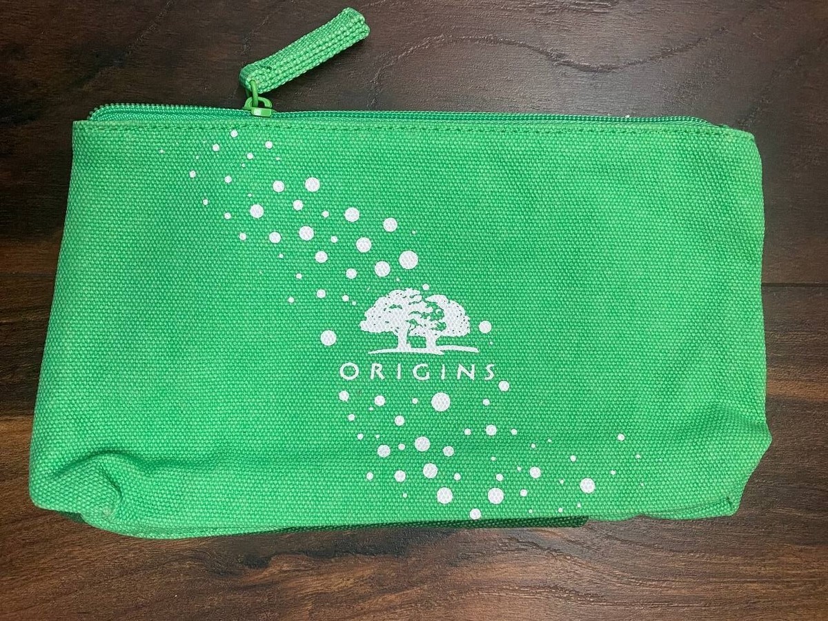 Origins Toiletry Makeup Cosmetic Green Canvas Bag Pouch