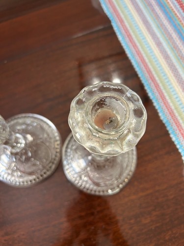 Vintage Indiana Glass Tiara Sandwich Vetro Trasparente Candelieri Alti 8" Set di 2 - Foto 7 di 8