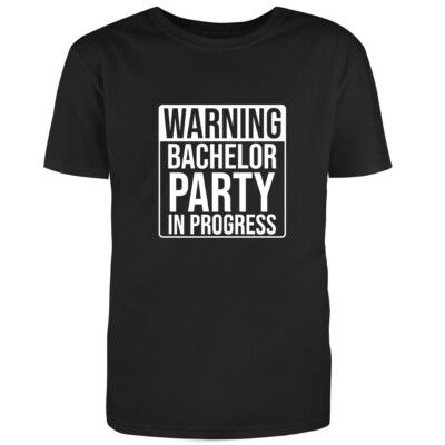 Unisex Black Half Sleeves Cotton ''Warning Bachelor Party In Progress'' T Shirt