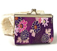 Japanese Coin Purse Lipstick Pouch Kimono Wallet Gamaguchi Floral Kisslock Gift