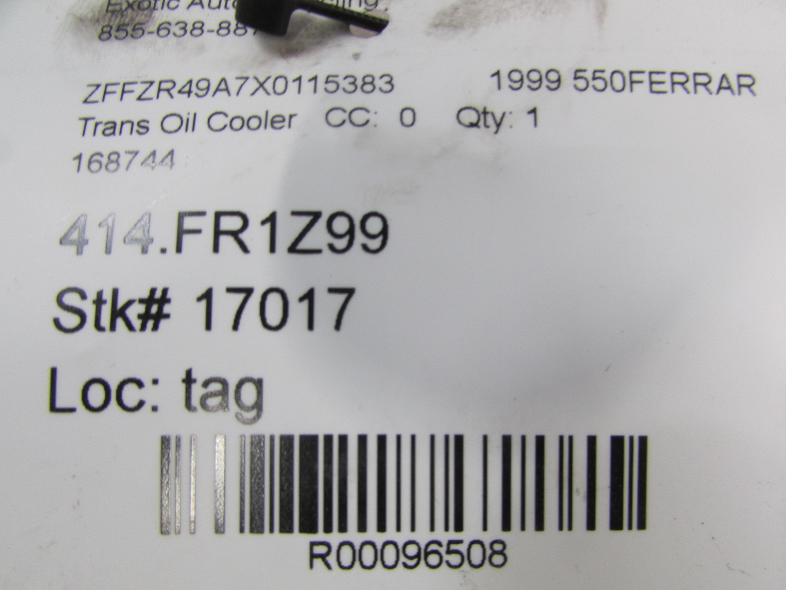Ferrari 550, Transmission Oil Radiator/Cooler, Used, P/N 168744