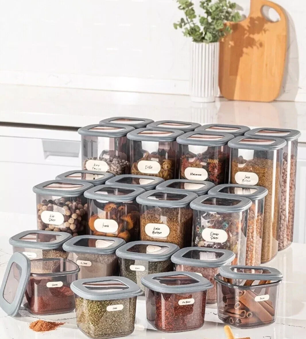 24x Airtight Food Storage Container Set Kitchen Pantry Dry Food Cereal Dispenser