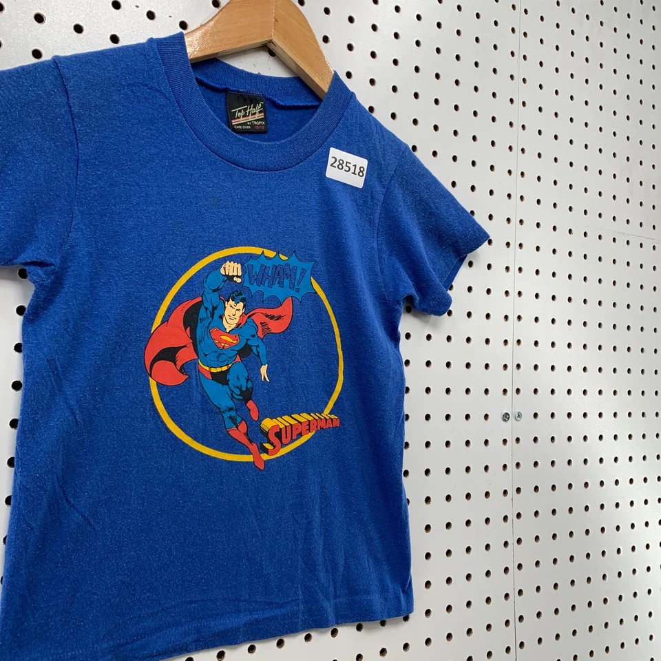 Camisa Superman Vintage Años 80 Azul Puntada Única Top Medio Juvenil Niños 10/12 12.5X17 Foto 4 de 4