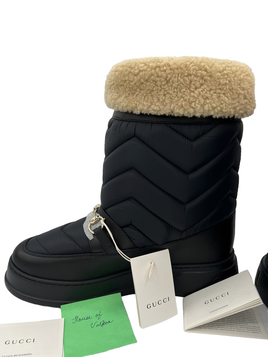 NIB Authentic Men's Gucci Black Quebec Shearling Snow Horsebit