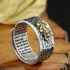 Lucky Feng Shui Pixiu Buddhist Mantra Attract Wealth Open Adjustable Ring USA