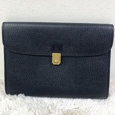 Burberry Leather Briefcase Clutch Bag color Black Gold Hardware fashion goods