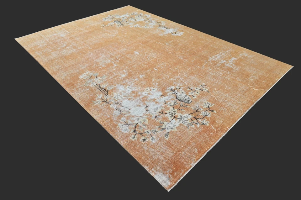 Vintage Turkish Oushak Rug, Orange 7x10 ft, Handmade Wool, Bohemian Anatolian - Image 2 of 4