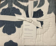 Set of (2) Pottery Barn Mahalo Cotton Applique Quilted STANDARD Shams - Blue NEW