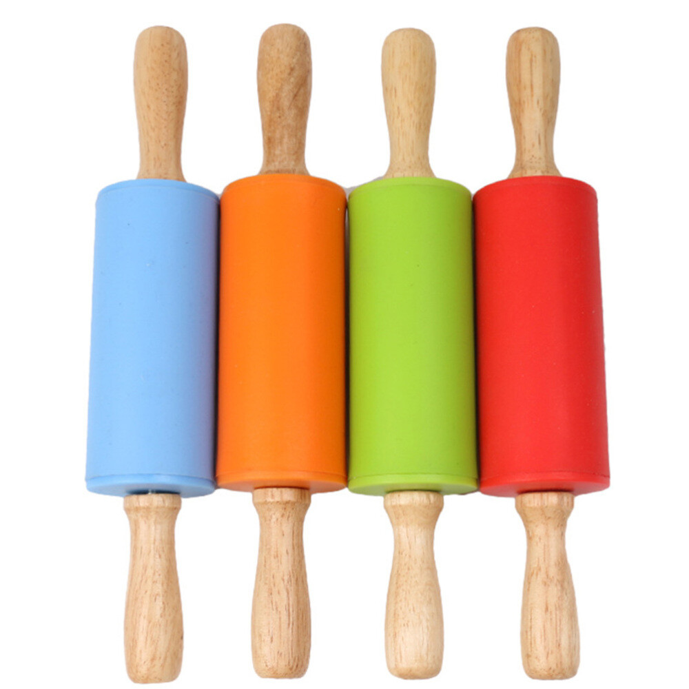 Walfos Mini Rolling Pin Set - 8 Inch Natural Wooden Rolling Pin With Non-Stick Silicone Baking Mat | For Pizza, Pie, Pasta Dough