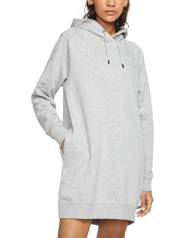 Nike Sportswear Essential Fleece Women M Pullover Hoodie Dress Gray  BV9239-063