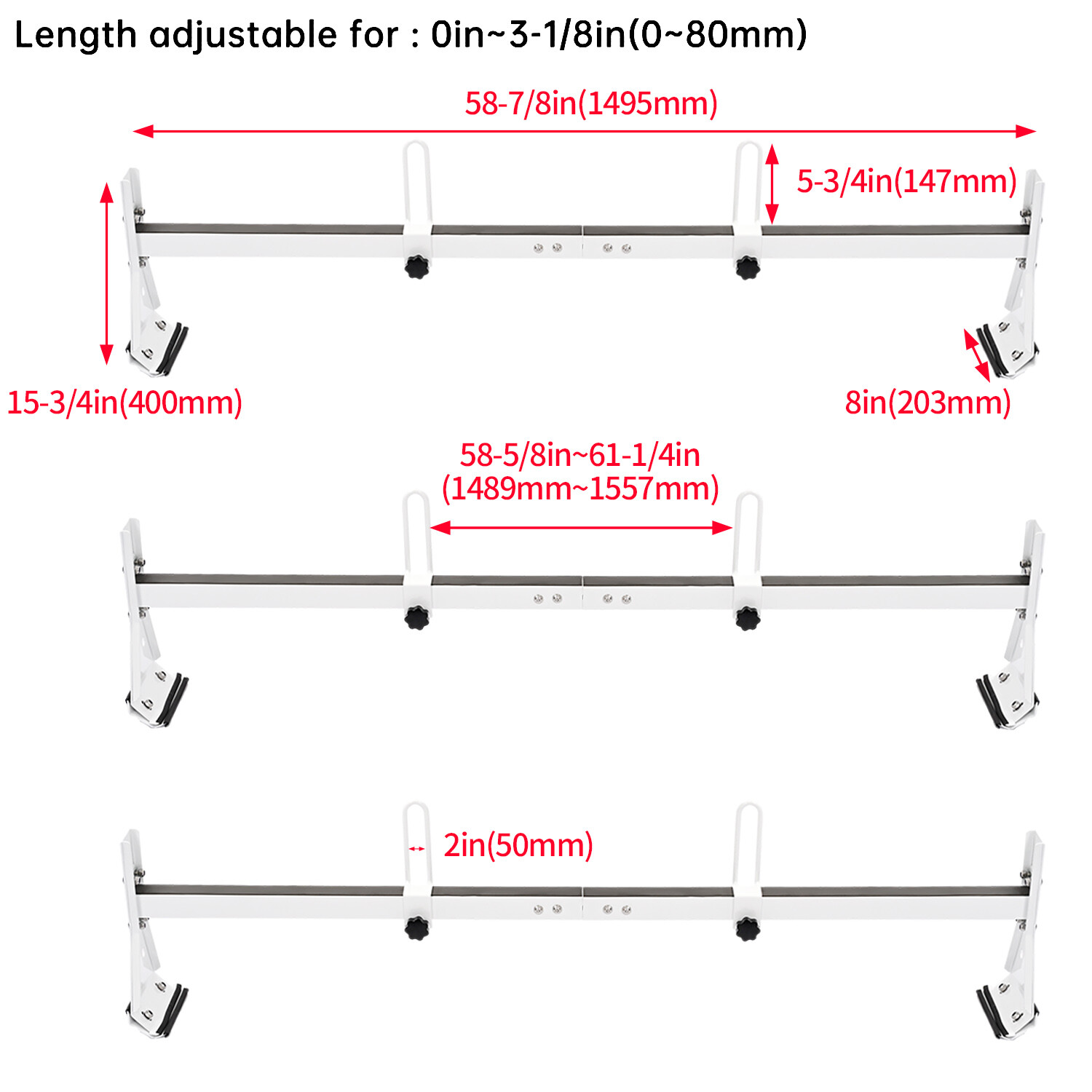 59" For Chevy Express Fullsize Van 3 bar 96-23 Ladder Roof Rack Steel Cross Bar