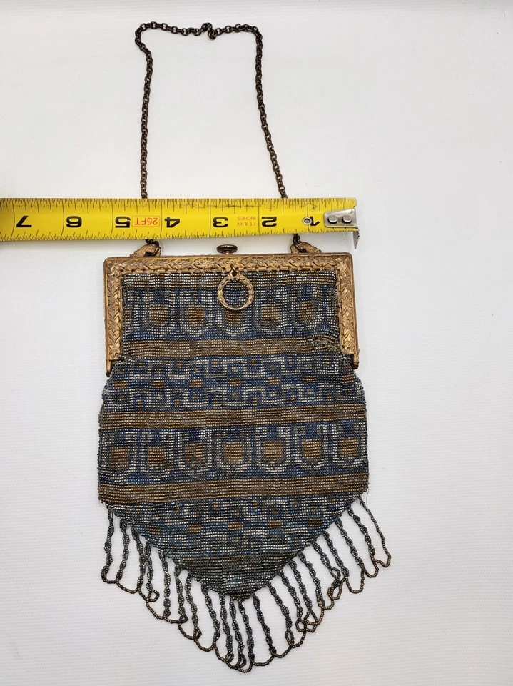 Early 1900's Vintage Metal Beaded Purse Art Deco - Image 3 of 4
