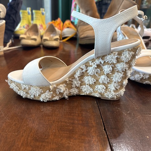 Anthropologie Sandals 8 Tufted Raffia Wedge Platform White - Picture 10 of 16