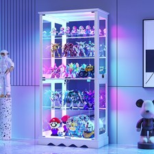71'' Glass Display Cabinet with Doors, RGB 5-Tier Curio Cabinet with LED Lights
