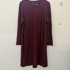 J.Jill Women Maroon Dress Large Ribbed Knit Fabric Boat Neckline Long Sleeve