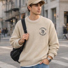 Norman Todd Classic Sweater Mens M Cream Waffle Knit Lawrence University USA