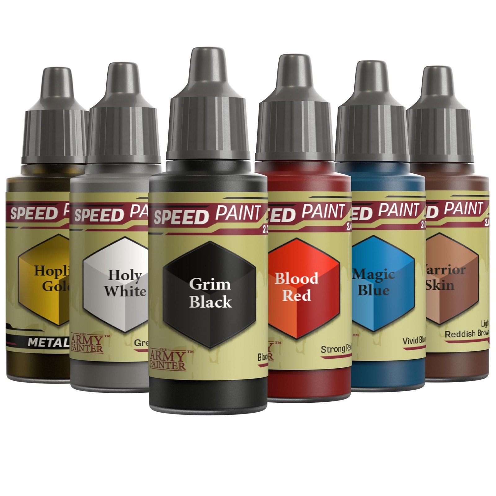 The Army Painter, Speedpaint 2.0 Fantasy Bundle, 6 x 18 ml Acrylic Paints | Bundle with Gold, White, Black, Red, Blue & Brown - Miniature Paint for D&D & Warhammer Miniatures Figures - Image 2
