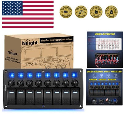 Compact 8 Gang Marine Switch Panel with Resettable Breakers & Easy Installation