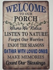 Welcome To Our Porch 8 x 12 Novelty Metal Sign Rustic Home Decor New