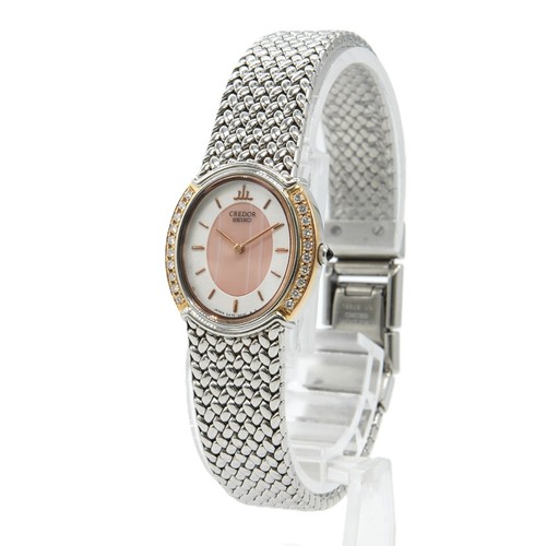 N MINT] SEIKO CREDOR 5A70-3000 Diamond Bezel Pink 21… - Gem
