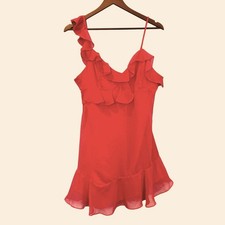 Lulus Coral 1-Shoulder Ruffle Mini Dress XL Asymmetric Ruffle Cocktail Coquette